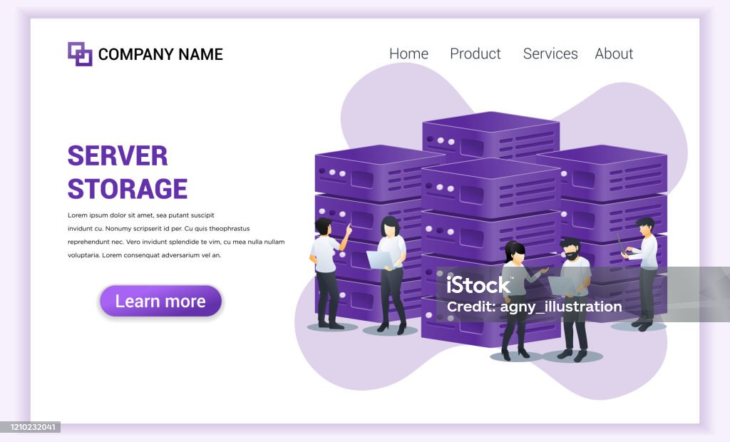 File Server Banner Server Management Concept Data Center Server Storage People Working On ...