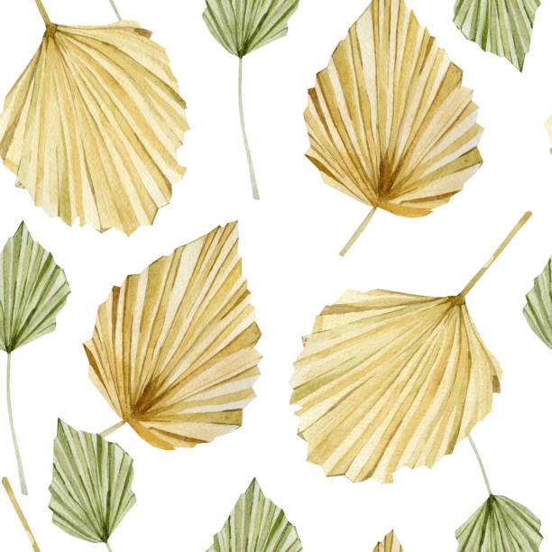 istock Watercolor tropical leaves seamless pattern. Glomour leaf trendy boho style. Retro oasis for textile fabric and wallpaper on dark background. 1210233209