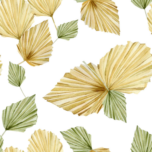 istock Watercolor tropical leaves seamless pattern. Glomour trendy boho style. Retro oasis for textile fabric and wallpaper. 1210233214