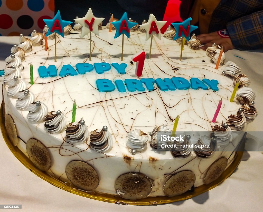 Big White Cake For Celebrating Baby Boy Happy Birthday With ...