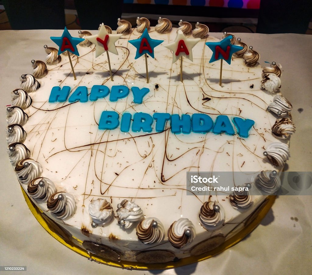 Big White Cake For Celebrating Baby Boy Happy Birthday With ...