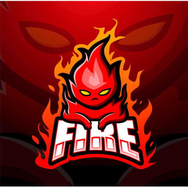 ilustrações, clipart, desenhos animados e ícones de design de logotipo esportivo de mascote de fogo - inferno fire flame skull