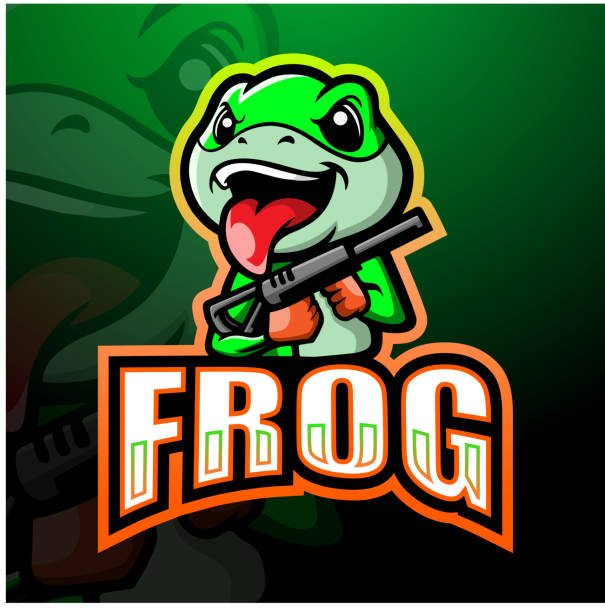 shooter frog mascot esport logo design - bullfrog frog amphibian wildlife stock-grafiken, -clipart, -cartoons und -symbole