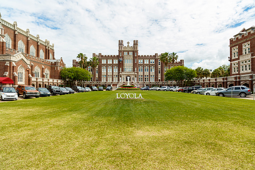 New Orleans, Louisiana USA - April 21, 2016: Loyola University, founded in 1904, is a coeducational private Jesuit institution located on historic Saint Charles Avenue.