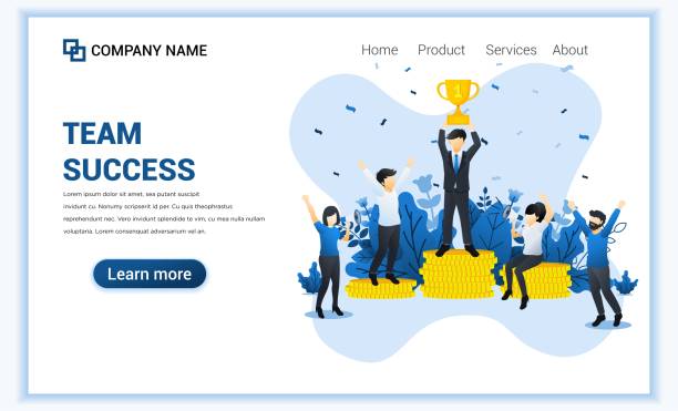 ilustrações, clipart, desenhos animados e ícones de conceito de sucesso de negócios. empresário comemorando o sucesso segurando o troféu. líder de negócios para o sucesso. pode ser usado para banner web, infográficos, página de aterrissagem, modelo web. ilustração vetorial plana - togetherness web page organization symbol