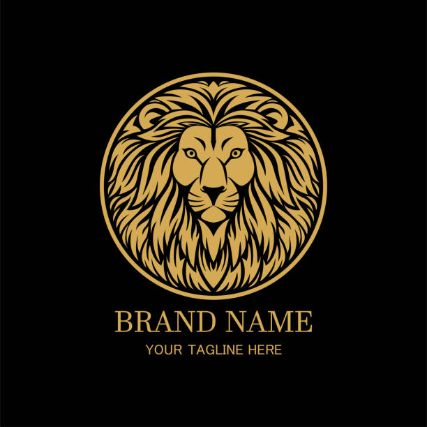 projekt logo king lion head circle - tropical rainforest animal cartoon lion stock illustrations