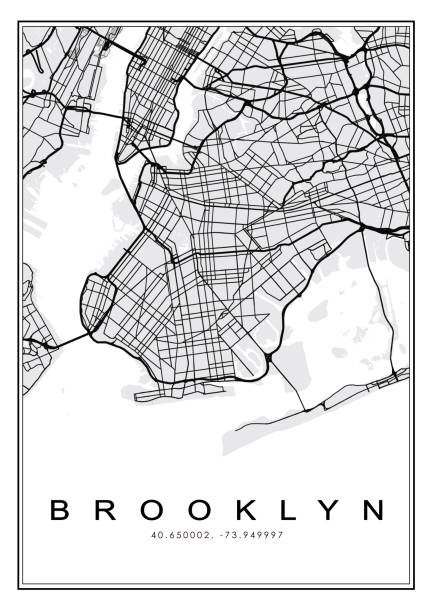 illustrations, cliparts, dessins animés et icônes de brooklyn noir - white geographic map illustration - brooklyn
