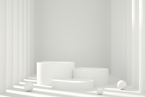 3D rendering of Empty Product Stand, Platform, Podium with Architectural Column for the presentations. Minimal design.