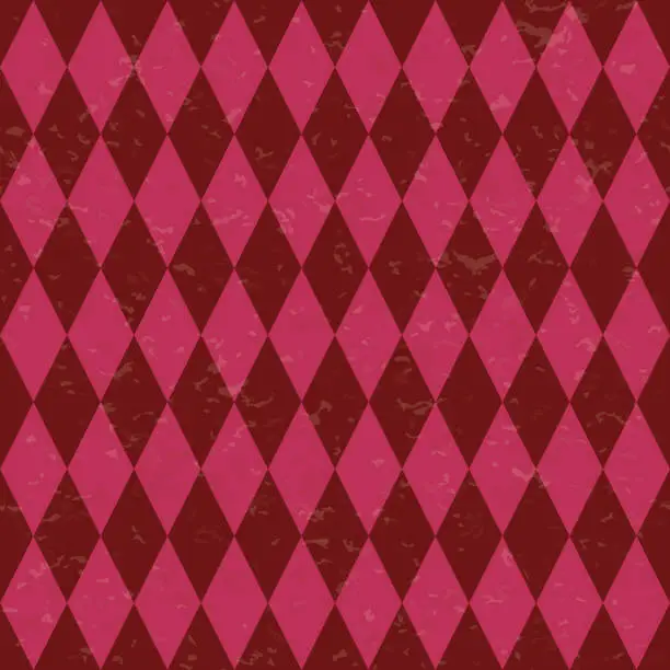 Vector illustration of Circus carnival retro vintage dominoes seamless pattern. Red diamond shaped rhombuses. Textured old fashioned retro graphic template. Vector texture background tile. For parties, birthdays