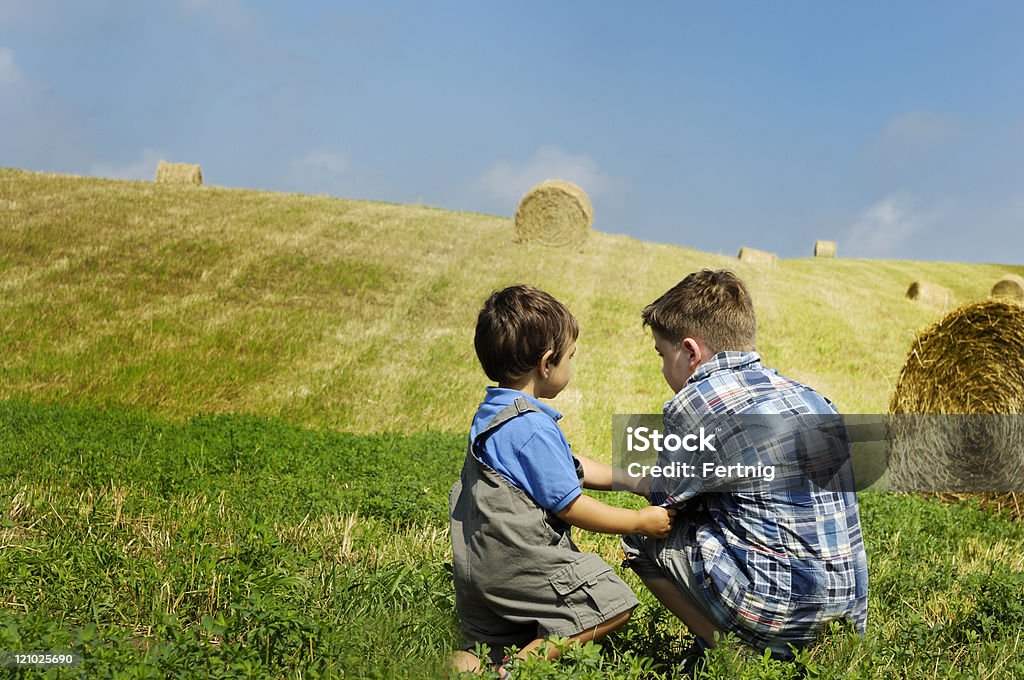 Dos niños en una granja - Foto de stock de Agricultura libre de derechos