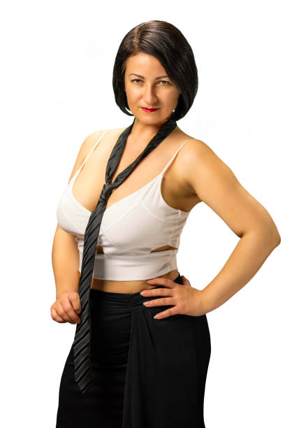 istock Woman posing with tie and white shirt 1210259403