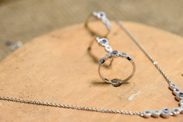 istock Silver set bracelet, necklace and earrings with diamond. 1210263016