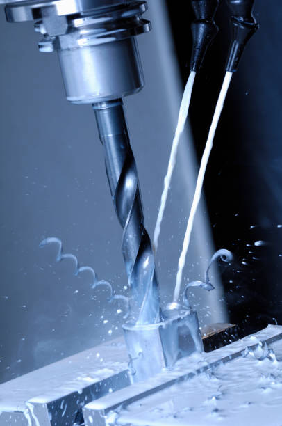 istock Industrial machine tool drilling into aluminum 121026534