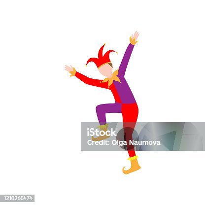 istock Funny castle jester or fool man in colorful clothes 1210265474
