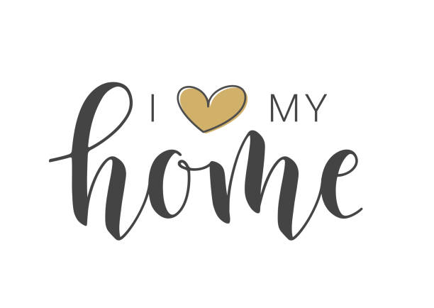 Handwritten illustration おうちにいる人 Handwritten Lettering Of I Love My Home Vector Illustration Stock
