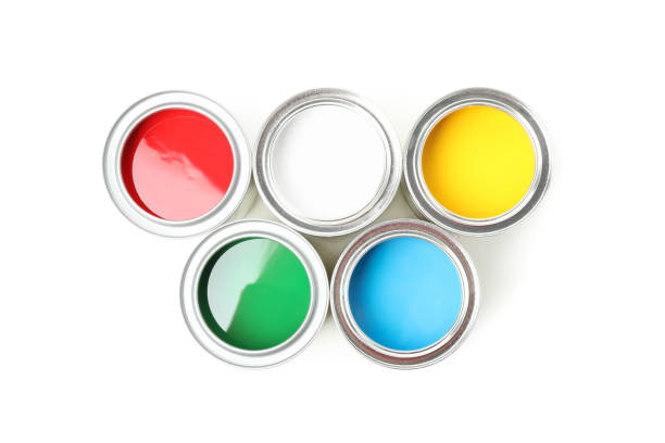 istock Cans of different paints isolated on white background 1210269394