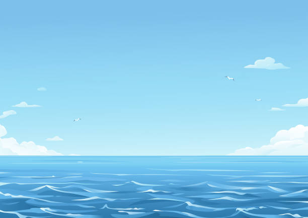 blue sea hintergrund - horizon stock-grafiken, -clipart, -cartoons und -symbole