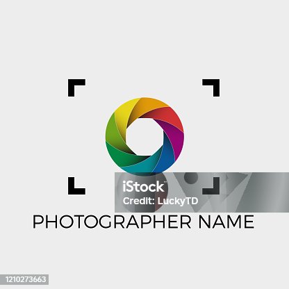istock Vector sign photographer, colorful diaphragm of the lens. 1210273663