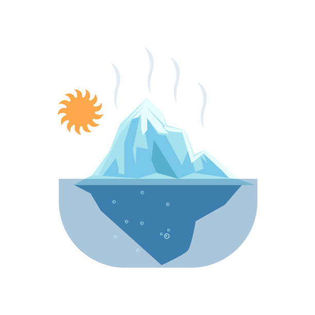 뜨거운 태양 아래 녹은 빙하 같은 문제 지구 온난화 - 빙하 stock illustrations