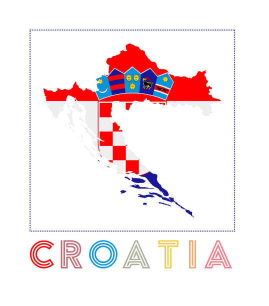istock Croatia Logo. Map of Croatia with country name and flag. 1210281633