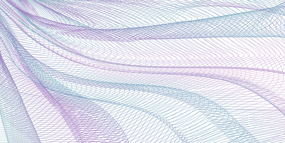 Turquoise, purple pleated net, draped textile. Line art pattern, abstract design. Tangled thin lines, colored curves. Vector striped background. Wavy fabric, fishing net, mesh textured effect. EPS10 illustration