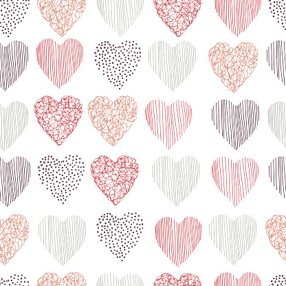 Vector seamless  pattern  with hearts on white background.