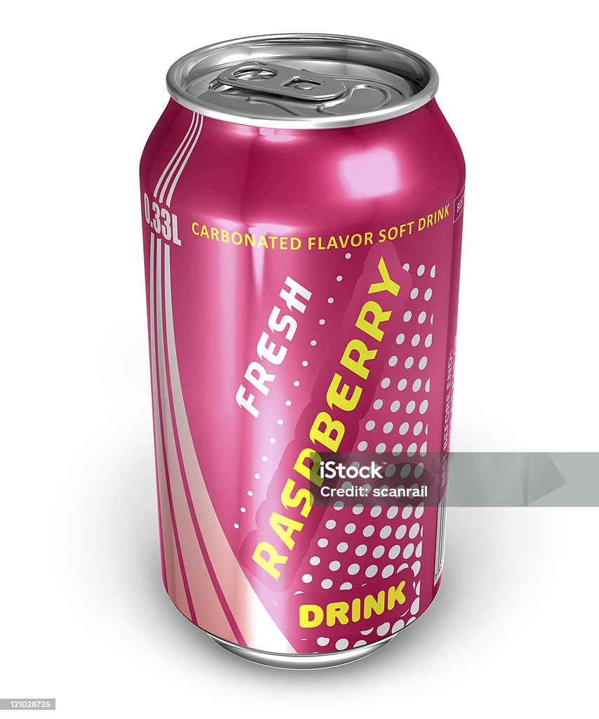 Raspberry soda drink in metal can See also: Aluminum Stock Photo