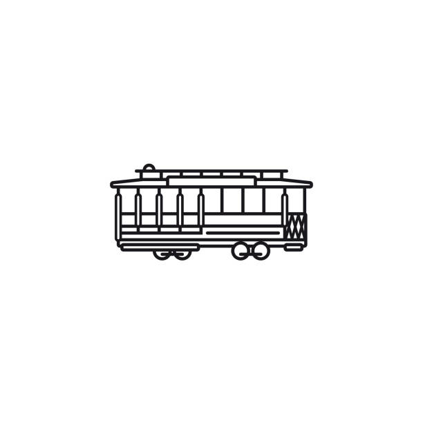 Cable Car vector icon San Francisco cable car line icon. Public transport vector symbol. cable car stock illustrations