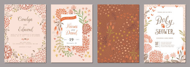 universal floral templates_01 - wedding invitation illustrations stock-grafiken, -clipart, -cartoons und -symbole