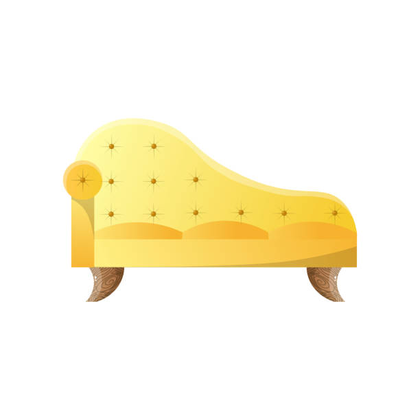 Modern yellow daybed sofa with oak legs template Modern yellow daybed sofa with oak legs isolated on white background. Comfortable furniture decoration for home interior. Template for web design, business, commercial use squab pigeon meat stock illustrations
