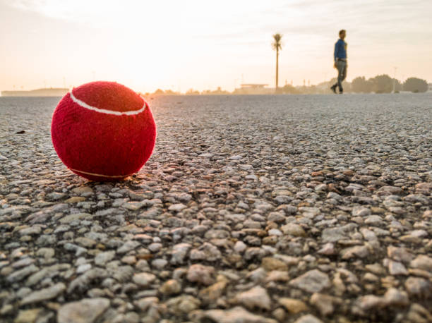 istock Red Cricket ball is on the ground with sunlight 1210294180