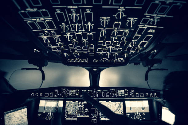 aiplane cockpit - cockpit pilot airplane aerospace industry stock-fotos und bilder