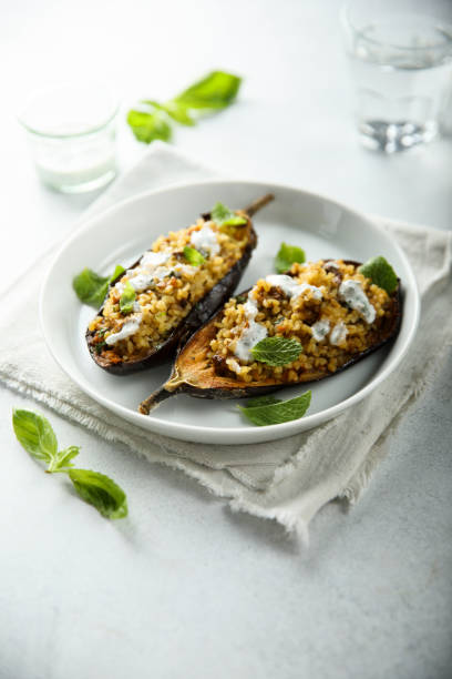 pieczony bakłażan - grilled vegetable eggplant zucchini zdjęcia i obrazy z banku zdjęć