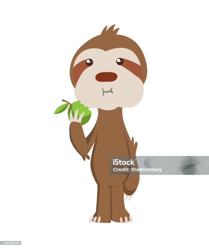 Dễ Thương Con Lười Đứng Và Ăn Táo Vector Minh Họa Lười Hài Hước ...