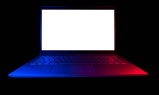 istock Colorful Laptop computer PC with blank screen mock up isolated on black background. Laptop isolated screen with clipping path. PC computer white screen with copy space. Empty space for text 1210296004