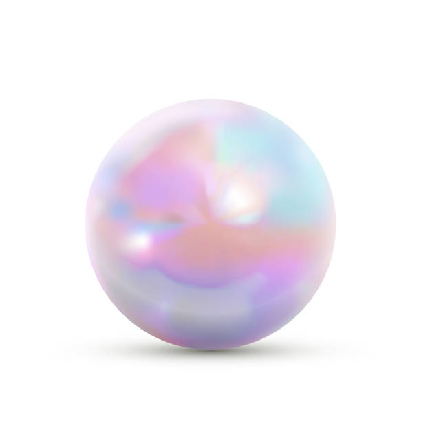 Realistic glossy marble ball with rainbow glare on white Realistic glossy marble ball with rainbow glare isolated on white iridescent stock illustrations