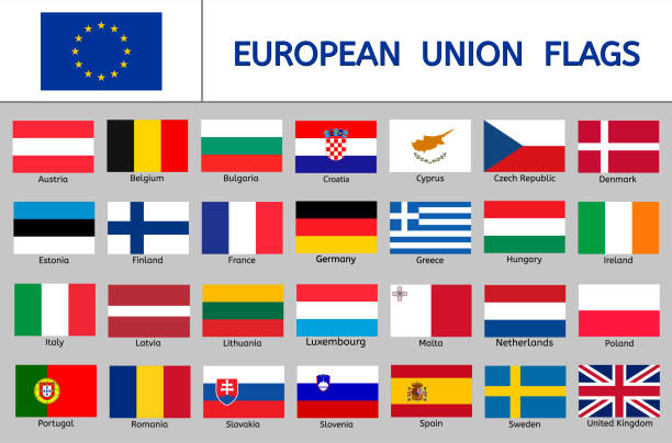 ilustrações, clipart, desenhos animados e ícones de conjunto de bandeiras da união europeia, ícones retangulares, bandeiras dos países europeus - european union flag flag european community interface icons