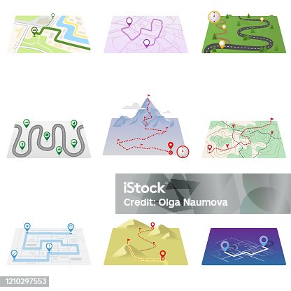 istock GPS icons and route map set isolated on white background 1210297553
