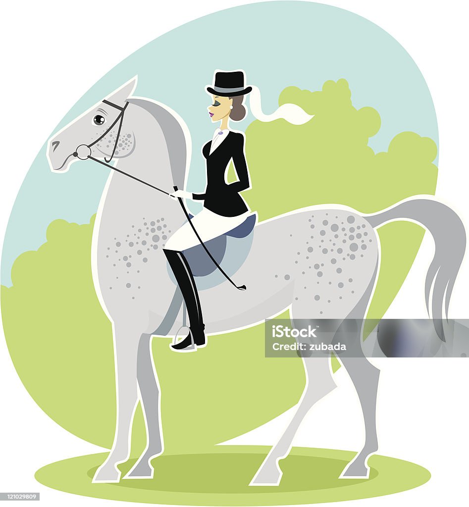 Jockey on a horse Girl horseback riding cartoon. Adult stock vector