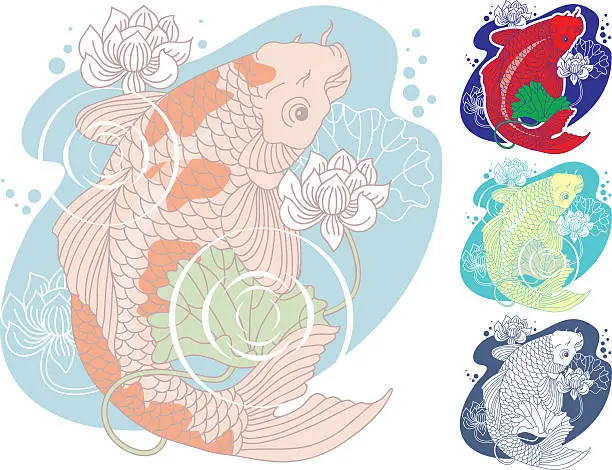 Vector illustration of Koi carp in pond