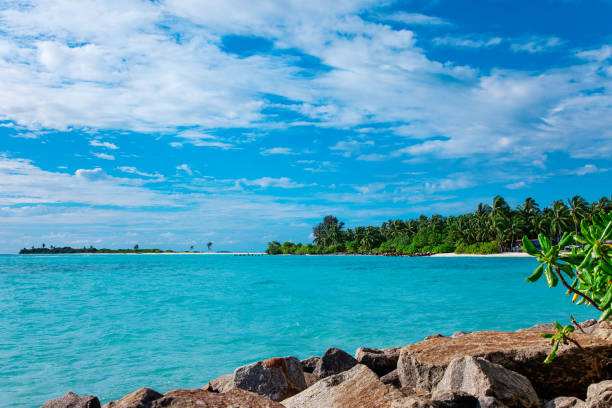 istock Maldive islands rock bay with ocean waves 1210299573