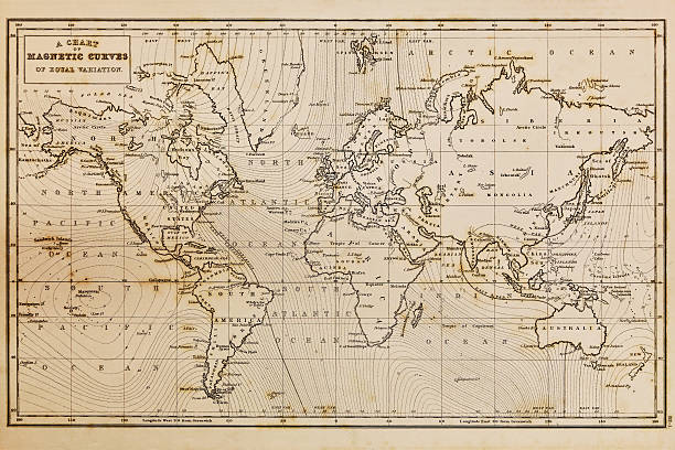 Old hand drawn vintage world map Photo of a genuine hand drawn world map, it was drawn in 1844 and therefore the countries are named as they were in that period of time in the 19th century, the staining is a result of natural ageing process and nothing has been done in photoshop to the map other than remove the cartographers name. physical geography photos stock pictures, royalty-free photos & images