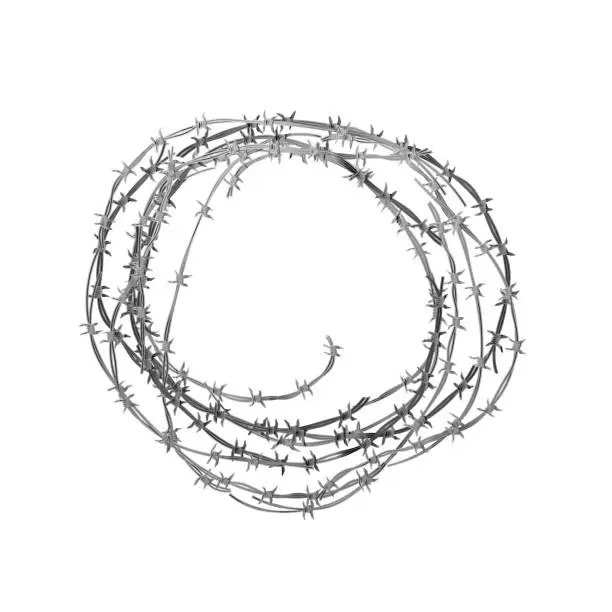 Vector illustration of Glossy realistic hank of metal barbed wire on white