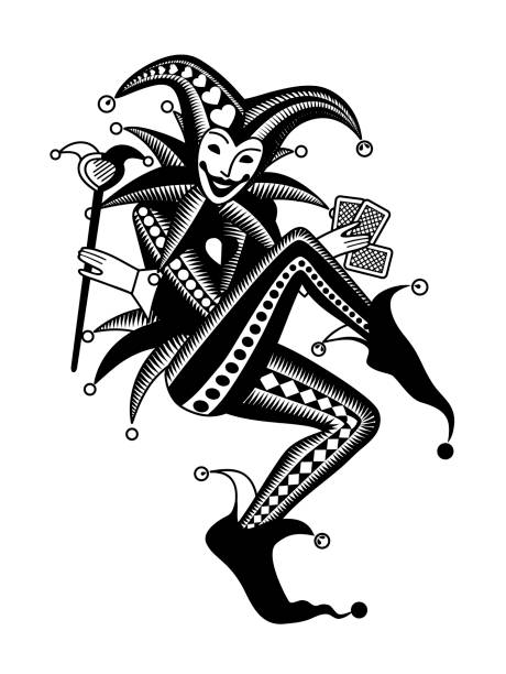 joker spielkarte im retro-stil - joker tattoos stock-grafiken, -clipart, -cartoons und -symbole