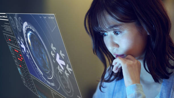 istock Communication network concept. Young asian woman in the office. 1210303242