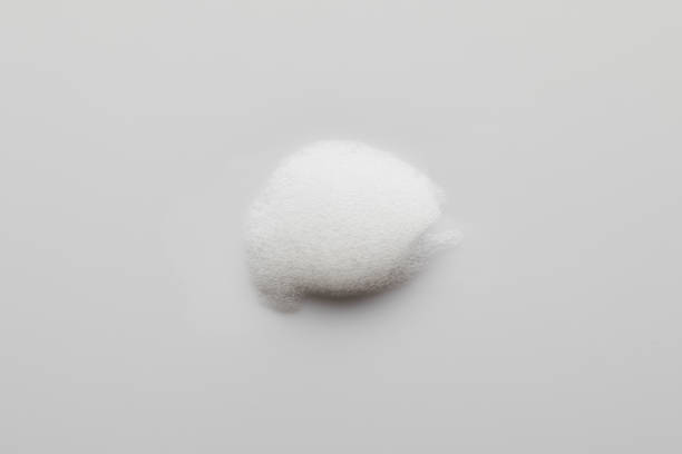 istock Top view of soap foam on grey background 1210303330