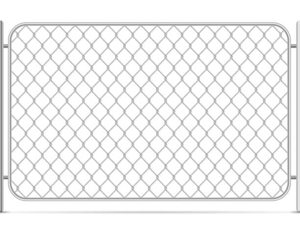 istock Seamless glossy metal chain link fence on white 1210305291