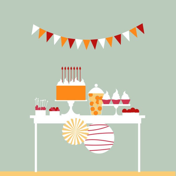 Birthday cake with candles.   Vector illustration. Birthday cake with candles.  Sweet buffet. Dessert table.  Vector illustration. buffet illustrations stock illustrations