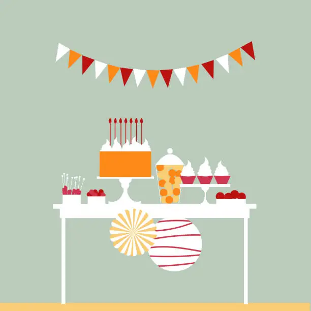 Vector illustration of Birthday cake with candles.   Vector illustration.
