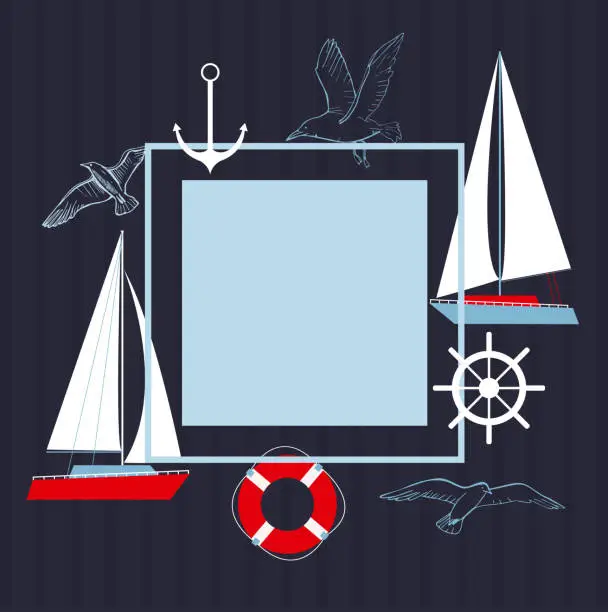 Vector illustration of Vector frame with yachts.